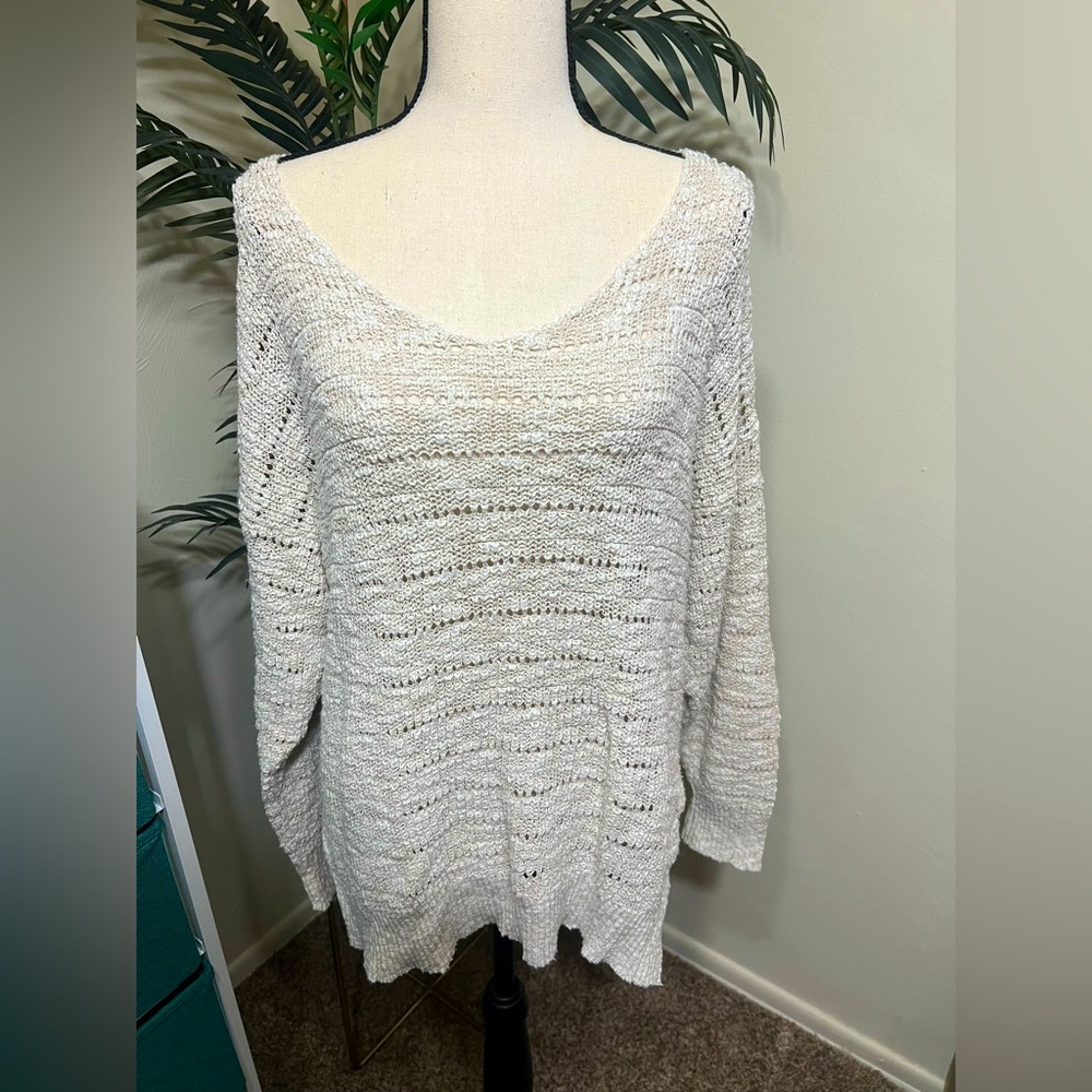 American Eagle Open Knit Cream Loose Sweater (S)